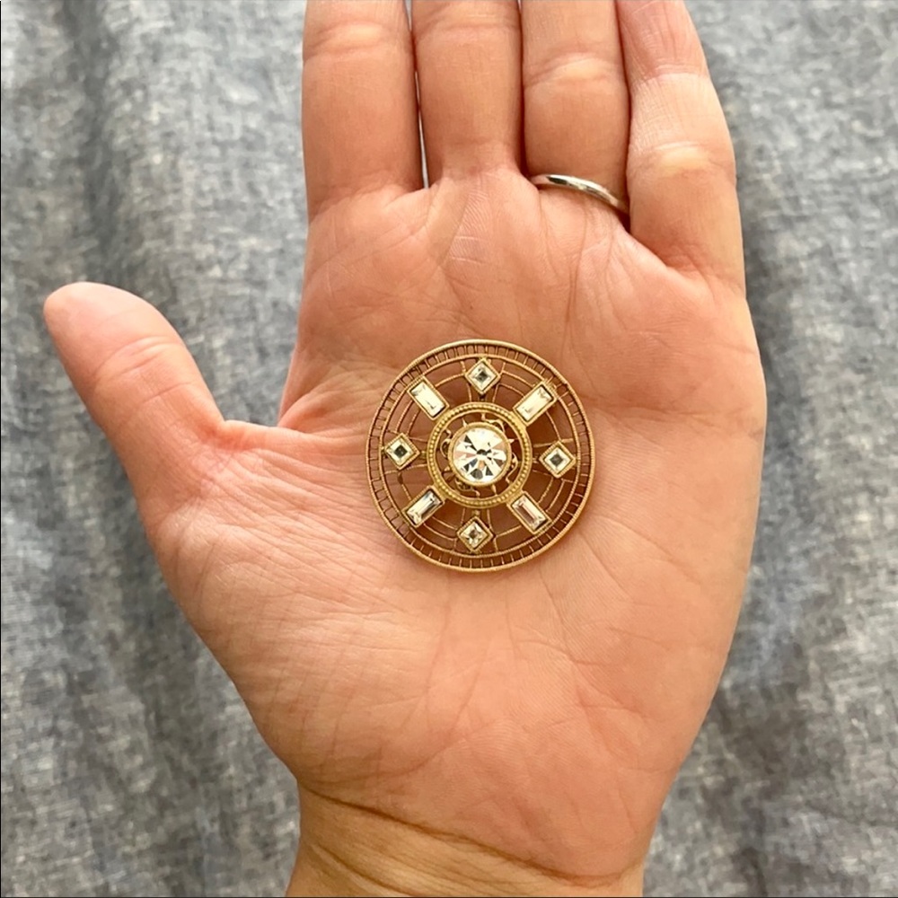 Vintage 80s Gold Geometric Circle Sparkle Pin Brooch